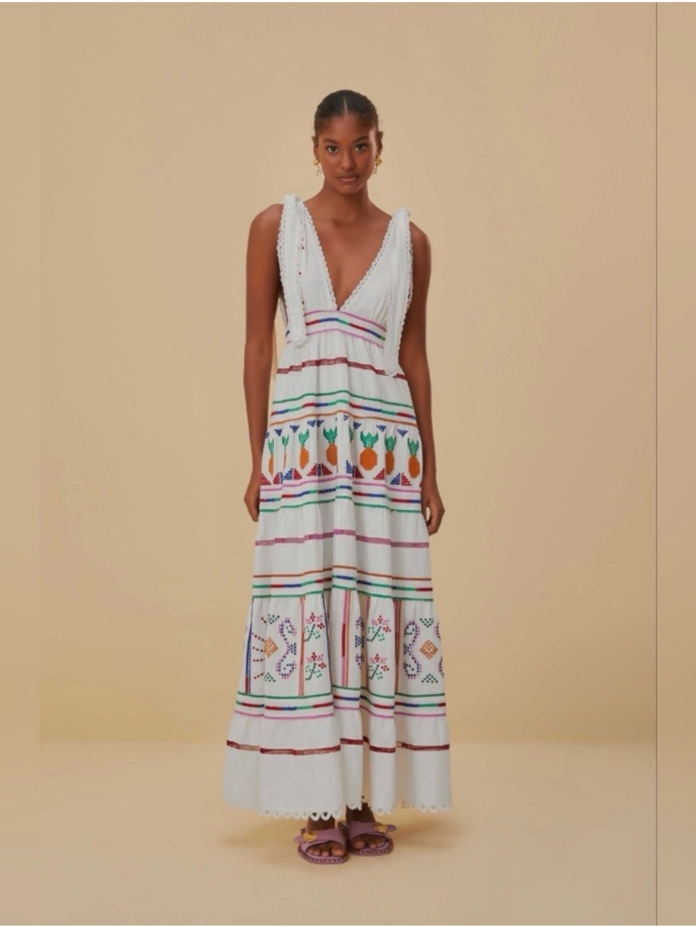 FARM Rio White Maxi Dress with Multicolor Embroidery - Picture 2 of 4